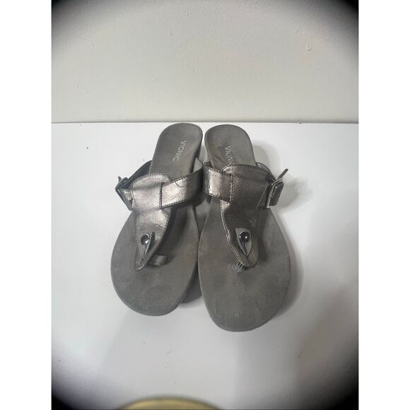 Vionic Ginger Silver Wedge Sandal Sz 9 - Picture 1 of 8